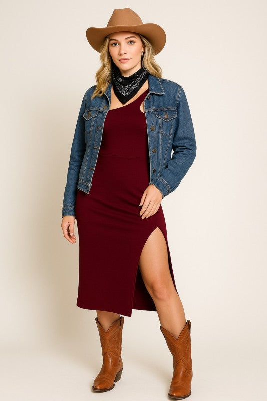 SCARLET ONE SHOULDER MIDI DRESS