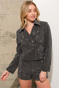 MOTO MYSTIQUE - CRYSTAL STUDDED ZIP-UP JACKET