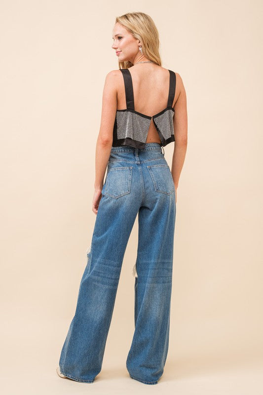 CRISTALINA SATIN SQUARE NECK TOP
