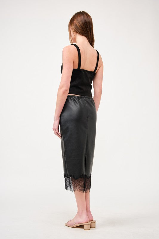 Sombra de Encaje - Pu Midi Skirt With Lace Edge