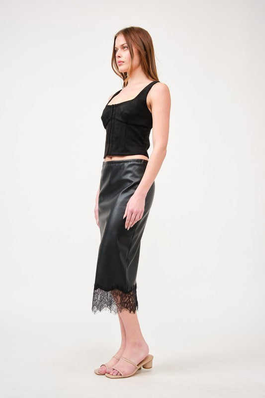 Sombra de Encaje - Pu Midi Skirt With Lace Edge