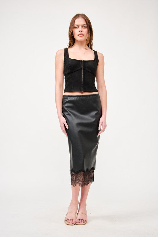 Sombra de Encaje - Pu Midi Skirt With Lace Edge