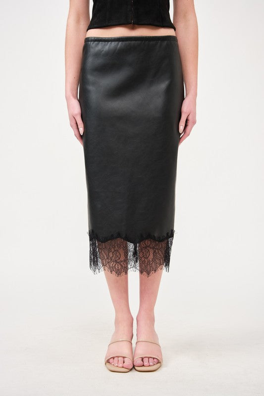 Sombra de Encaje - Pu Midi Skirt With Lace Edge