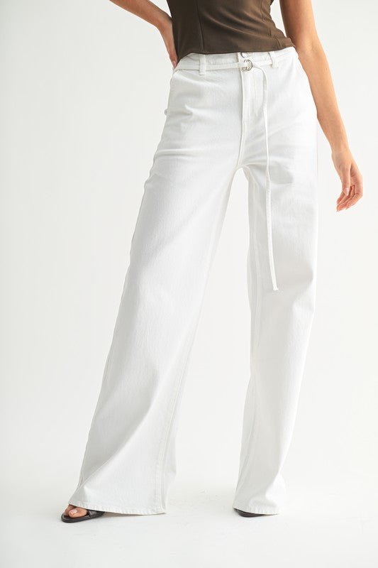 Ivory Coast Belted Wide Leg Denim Jeans