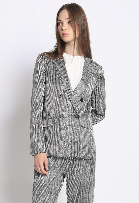 Luna Luxe Blazer – Metallic Double Breasted