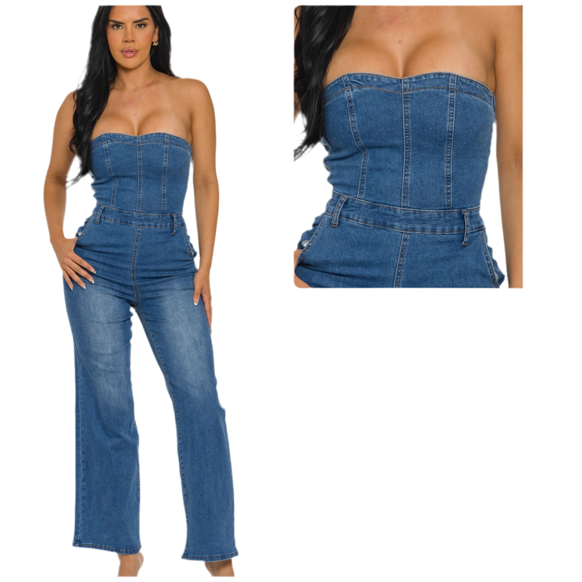 Azulita- Strapless denim jumpsuit